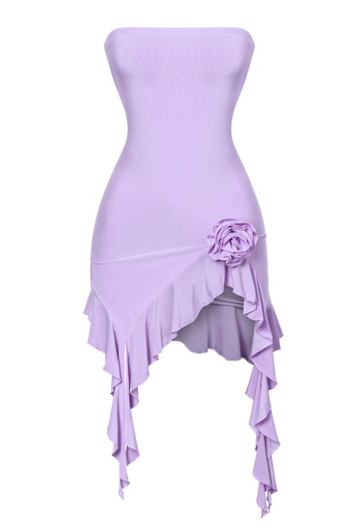 Taj Strapless Mini Ruffle Dress (Lavender Purple)