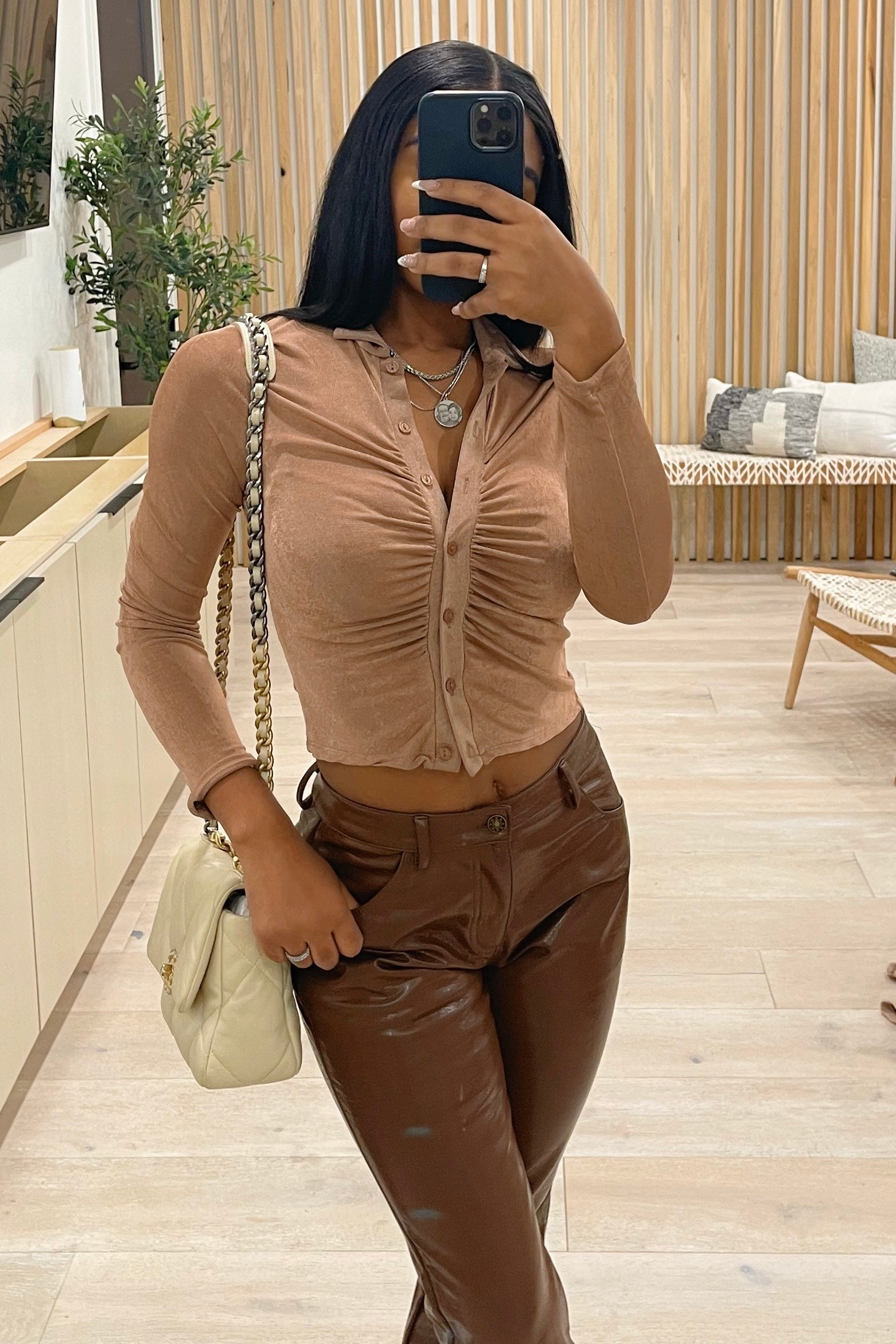 Venetian Long Sleeve Top (Mocha Brown)