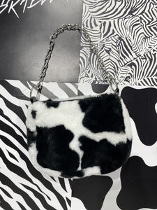 Lyla Furry Cow Bag (Black/White)