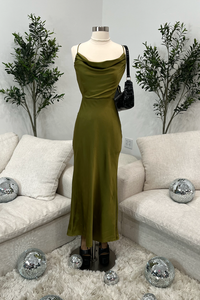 Kira Satin Cut Out Maxi Dress (Green)