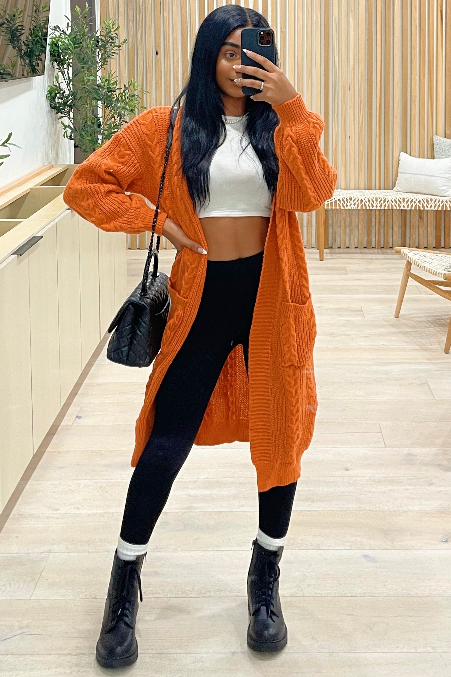 Hollis Cable Knit Maxi Cardigan (Rust Orange)