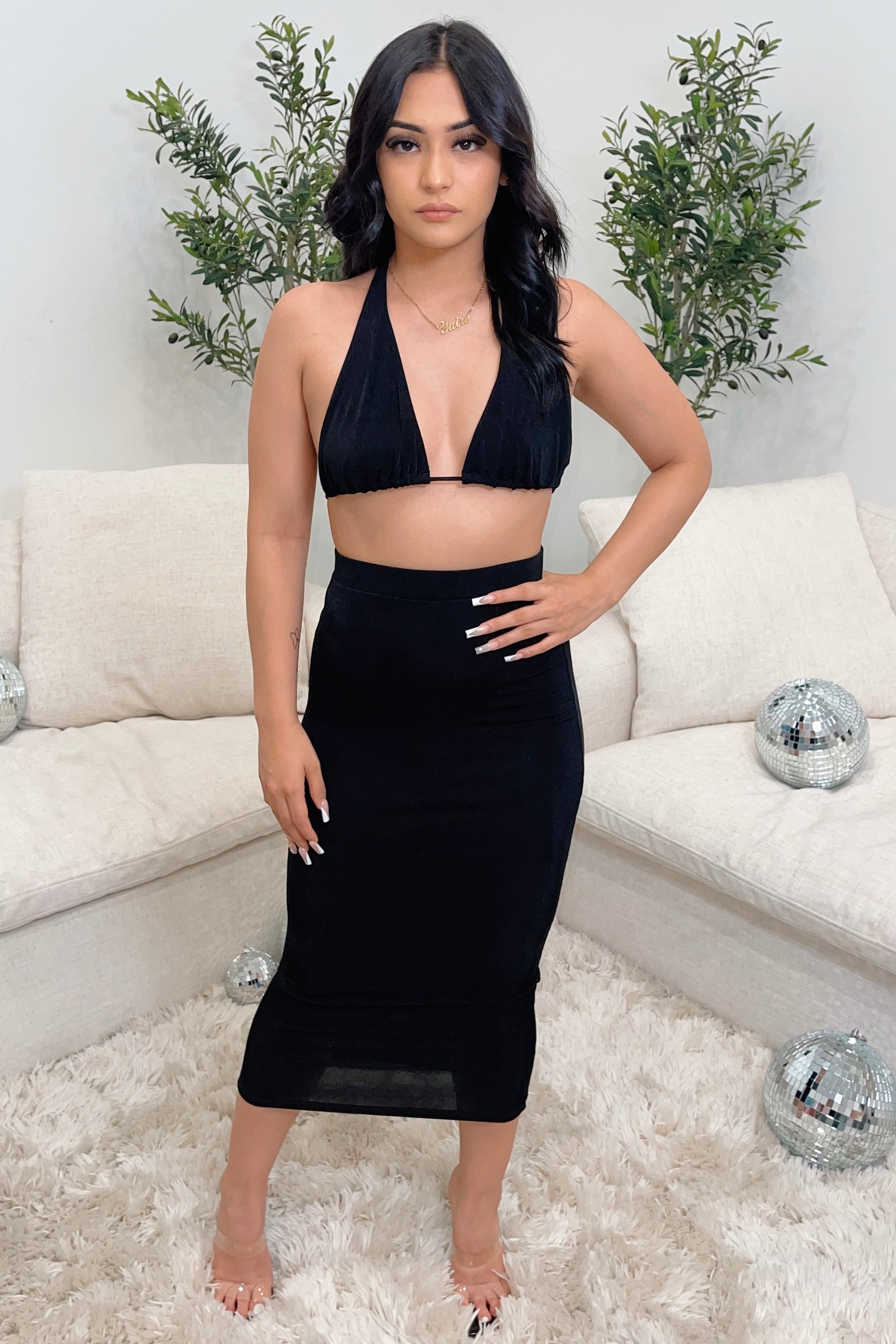 Izzy Wrap Top Skirt Set (Black)