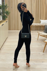 Jada Ribbed Mockneck Long Sleeve Jumpsuit (Black)