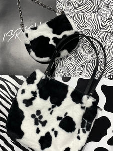 Lyla Furry Cow Bag (Black/White)