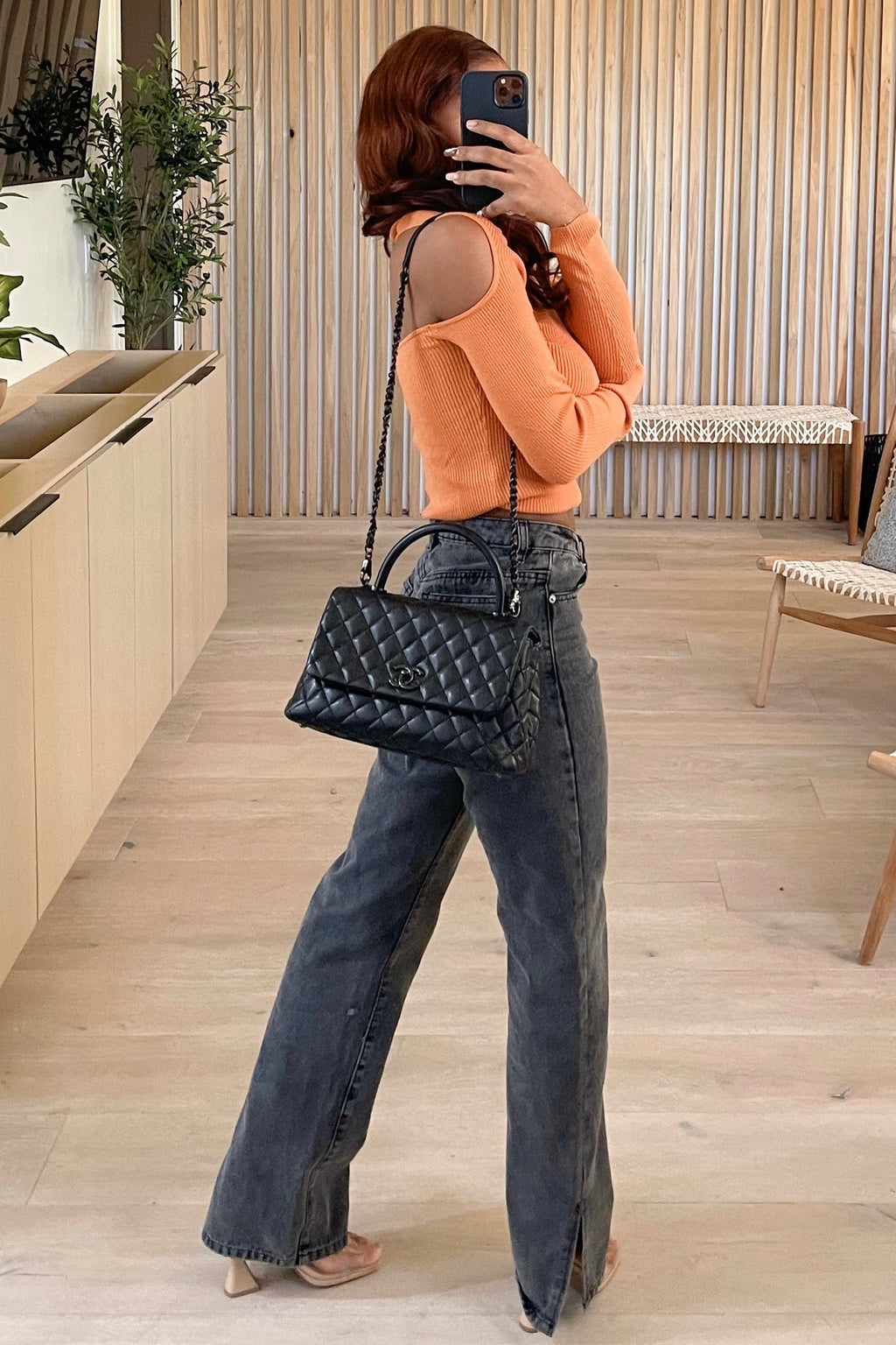 Jennifer Knit Back Cut Out Top (Orange)