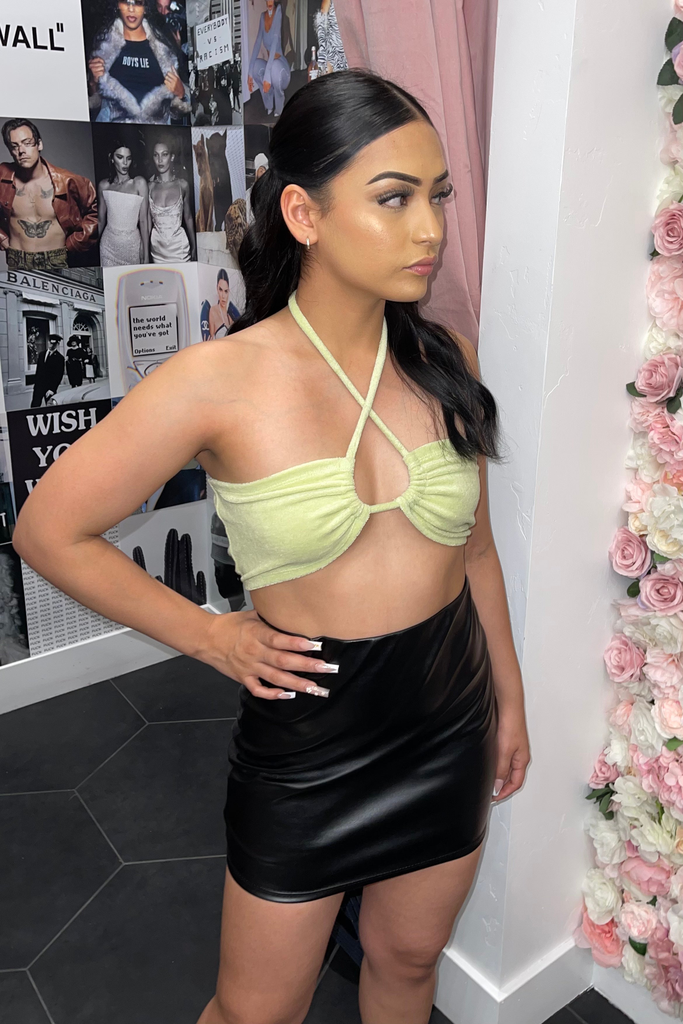 Squeeze Me Halter Top (Avocado Green)