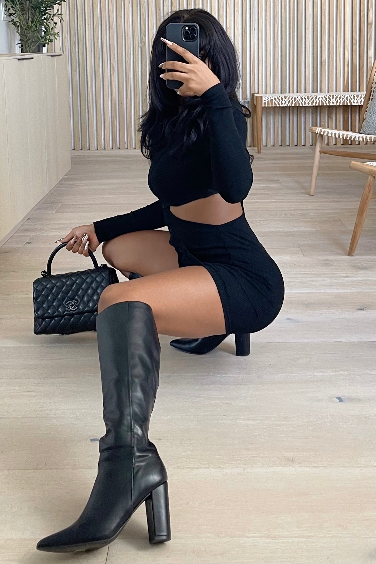 Lourde Button Side Cutout Dress (Black)