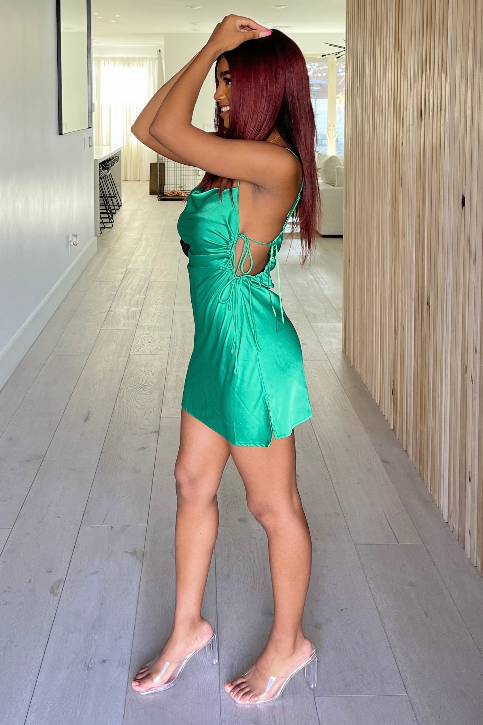 Shyla Satin Cut Out Dress (Kelly Green)