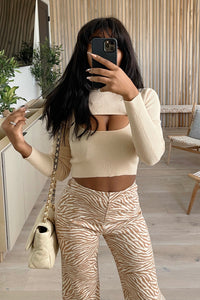 Fae Ribbed 2 Piece Knit Top (Beige Brown)
