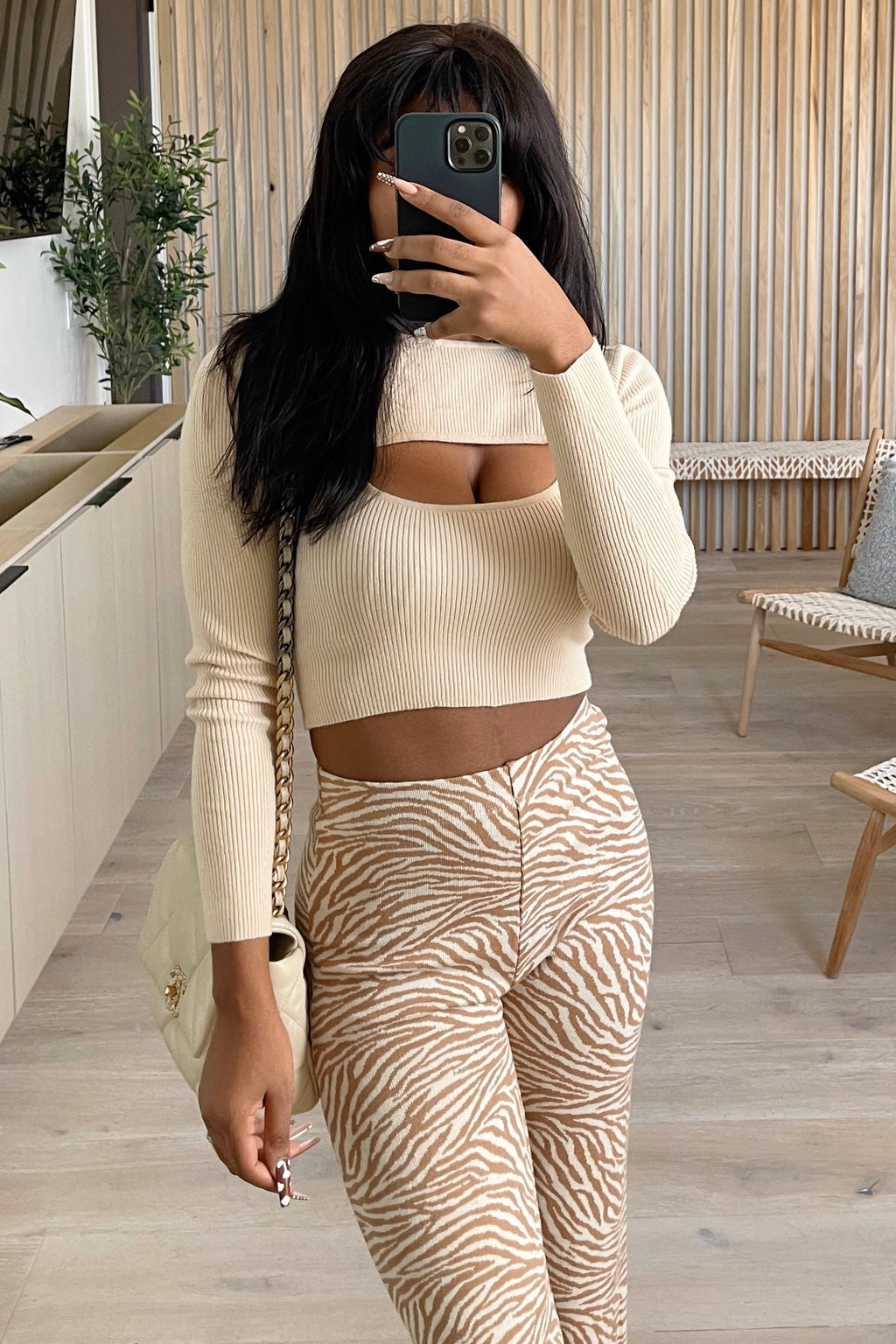 Fae Ribbed 2 Piece Knit Top (Beige Brown)