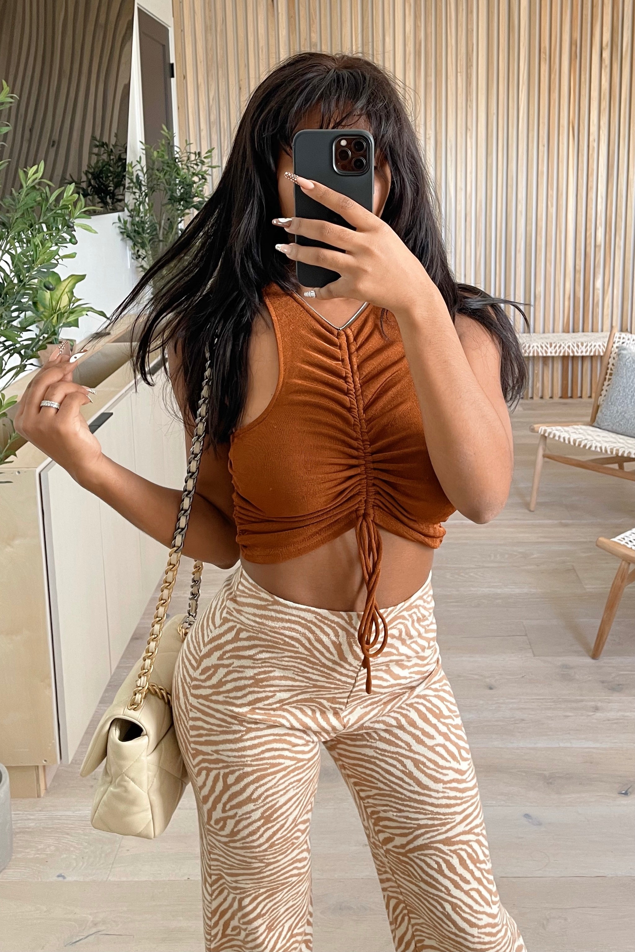 Tamara Knit Ruched Top (Pecan Brown)
