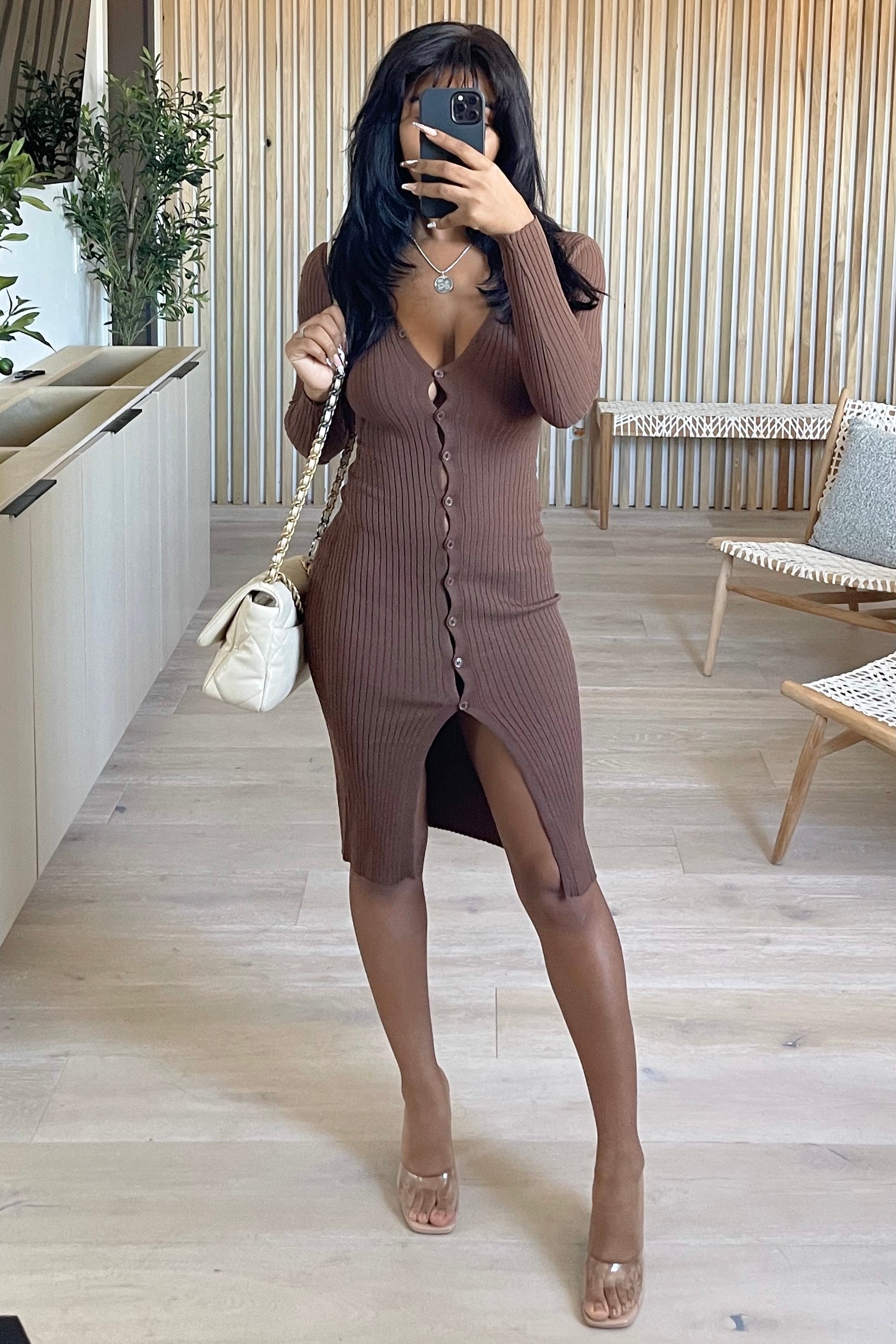 Mercy Button Down Sweater Dress (Brown)