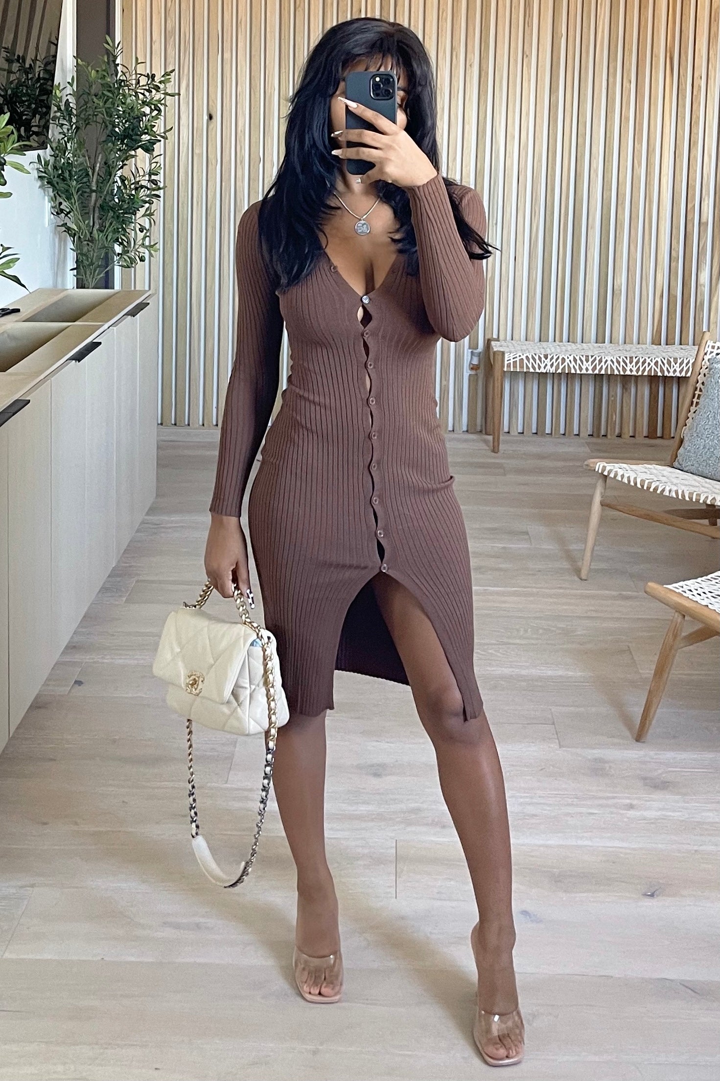 Mercy Button Down Sweater Dress (Brown)