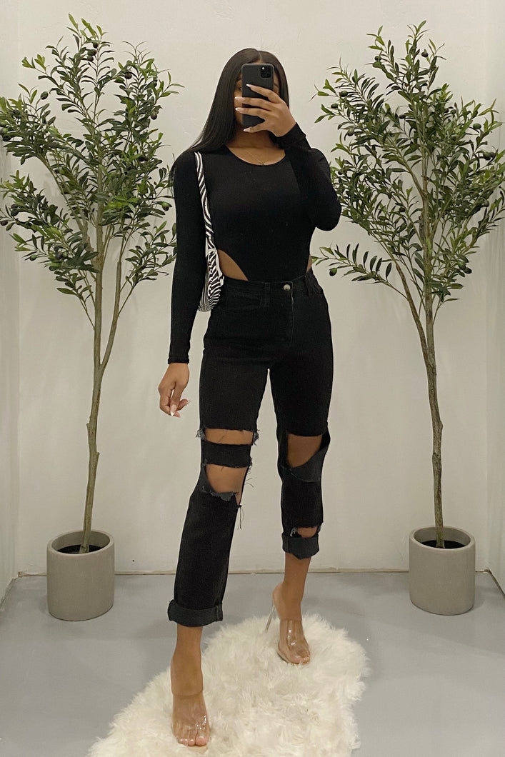 Electra Long Sleeve Bodysuit (Black)