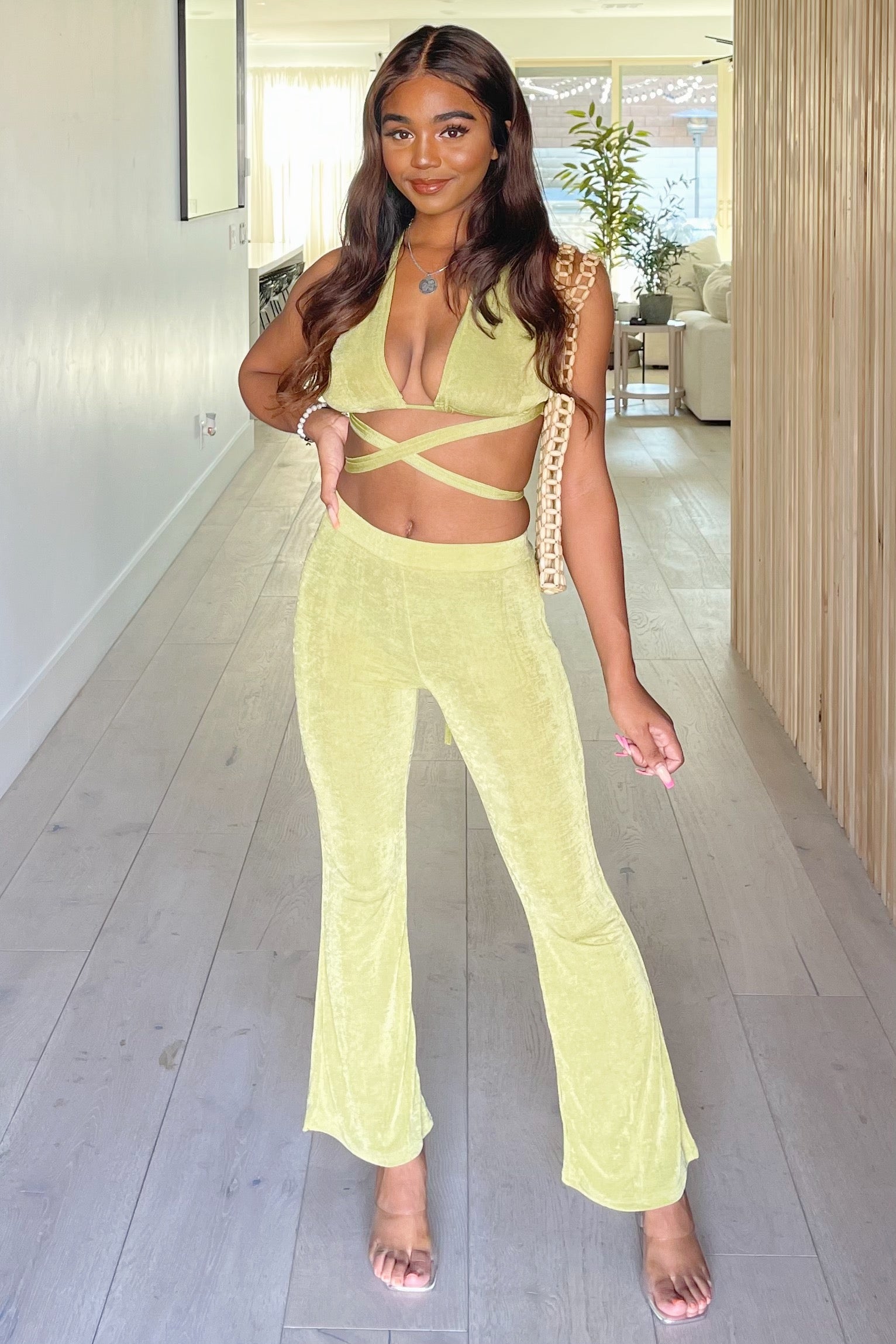 Tulum Halter Wrap Pants Set (Green)