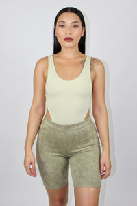 Sarah Suede Biker Shorts (Olive Green)