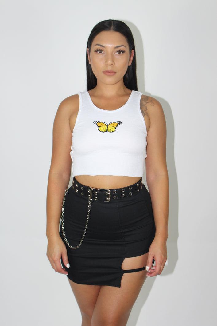 Lila Butterfly Crop Top (White)