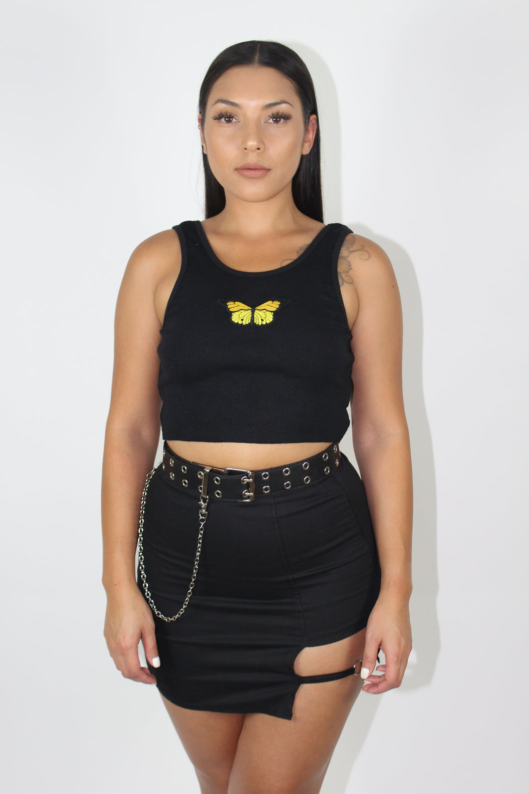 Lila Butterfly Crop Top (Black)