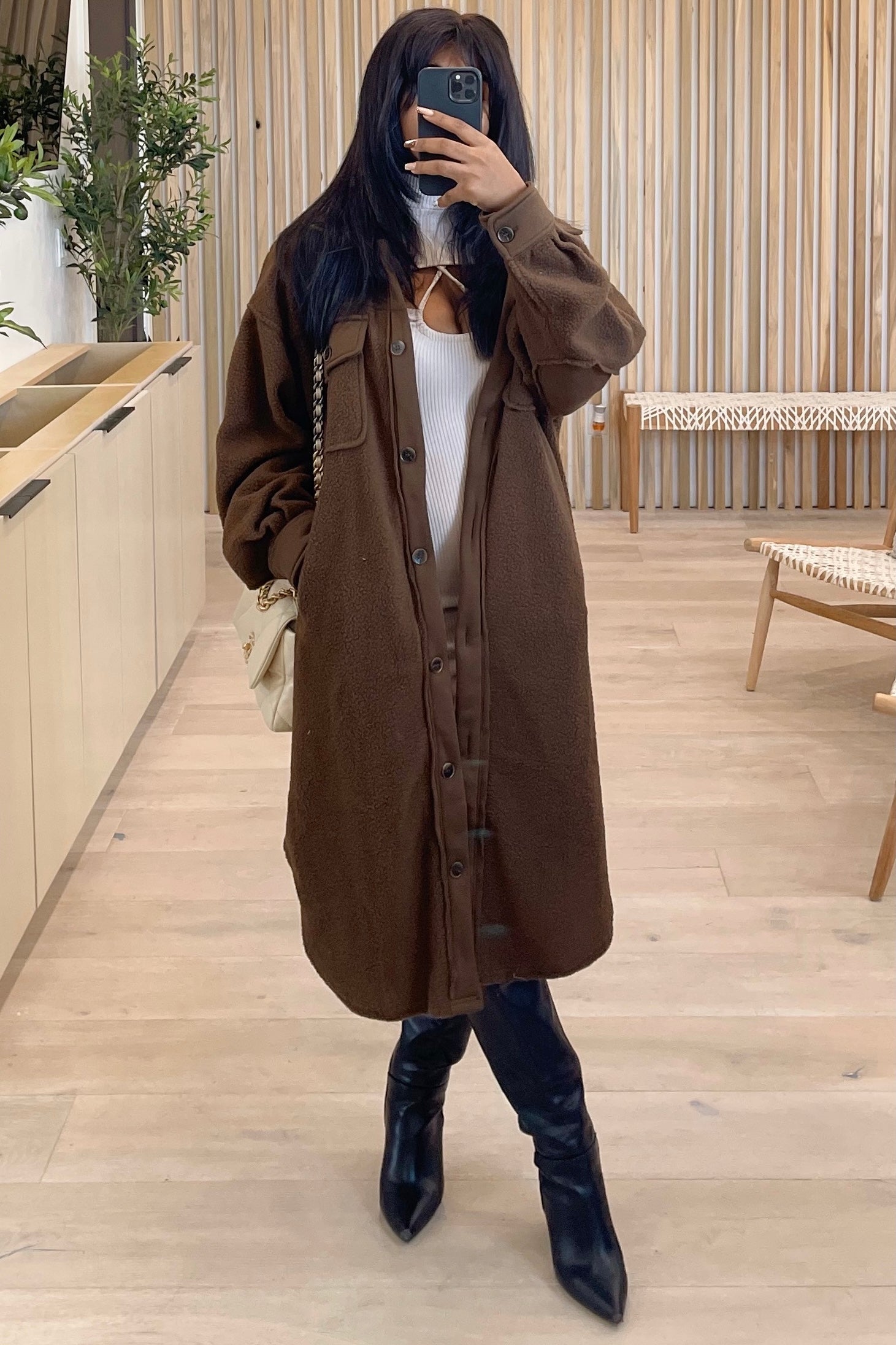 Marley Fleece Long Coat (Brown)
