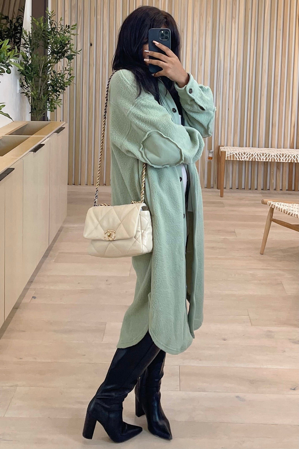 Marley Fleece Long Coat (Sage Green)