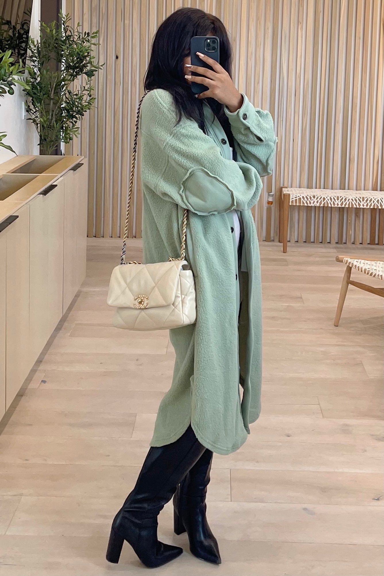 Marley Fleece Long Coat (Sage Green)