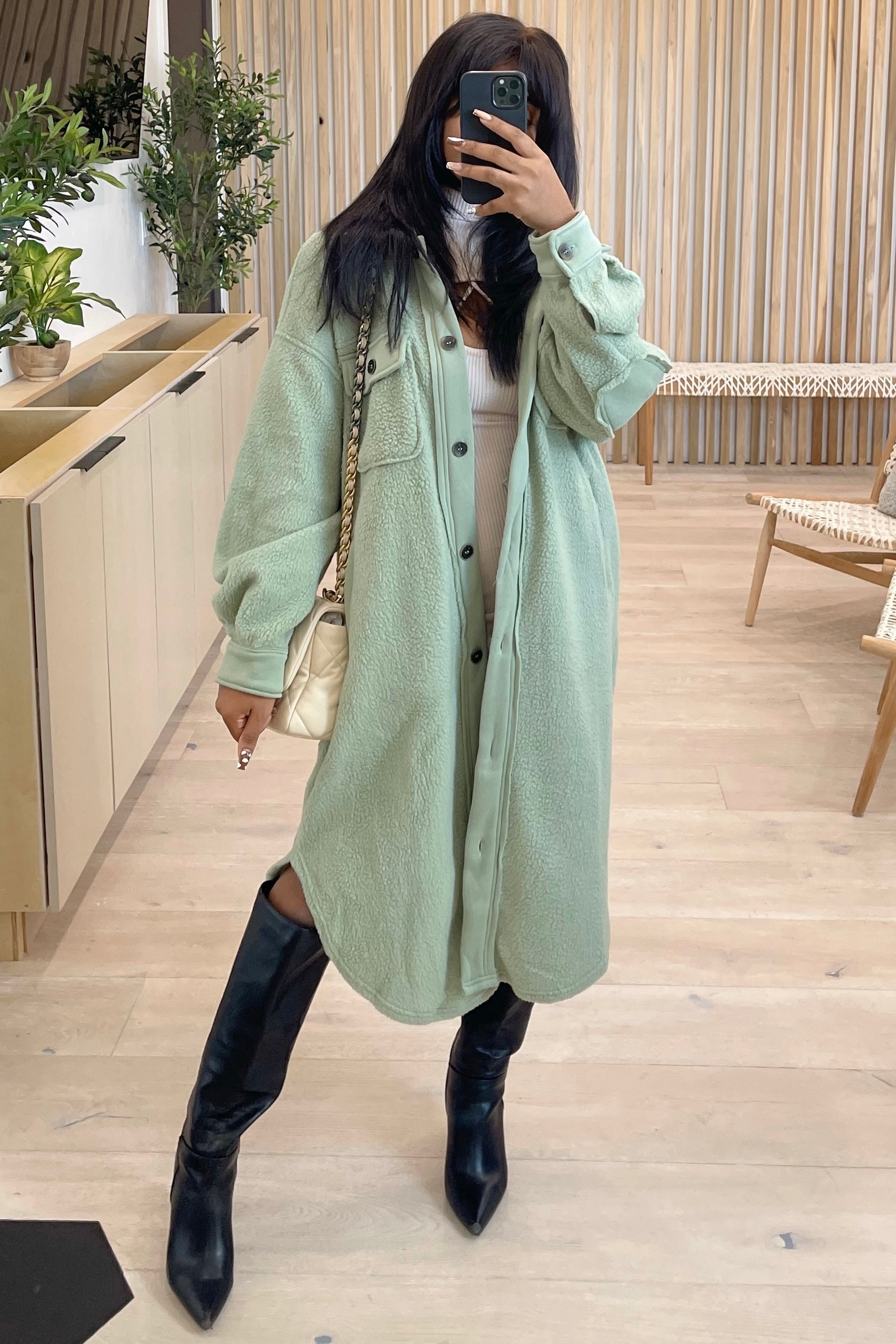 Marley Fleece Long Coat (Sage Green)