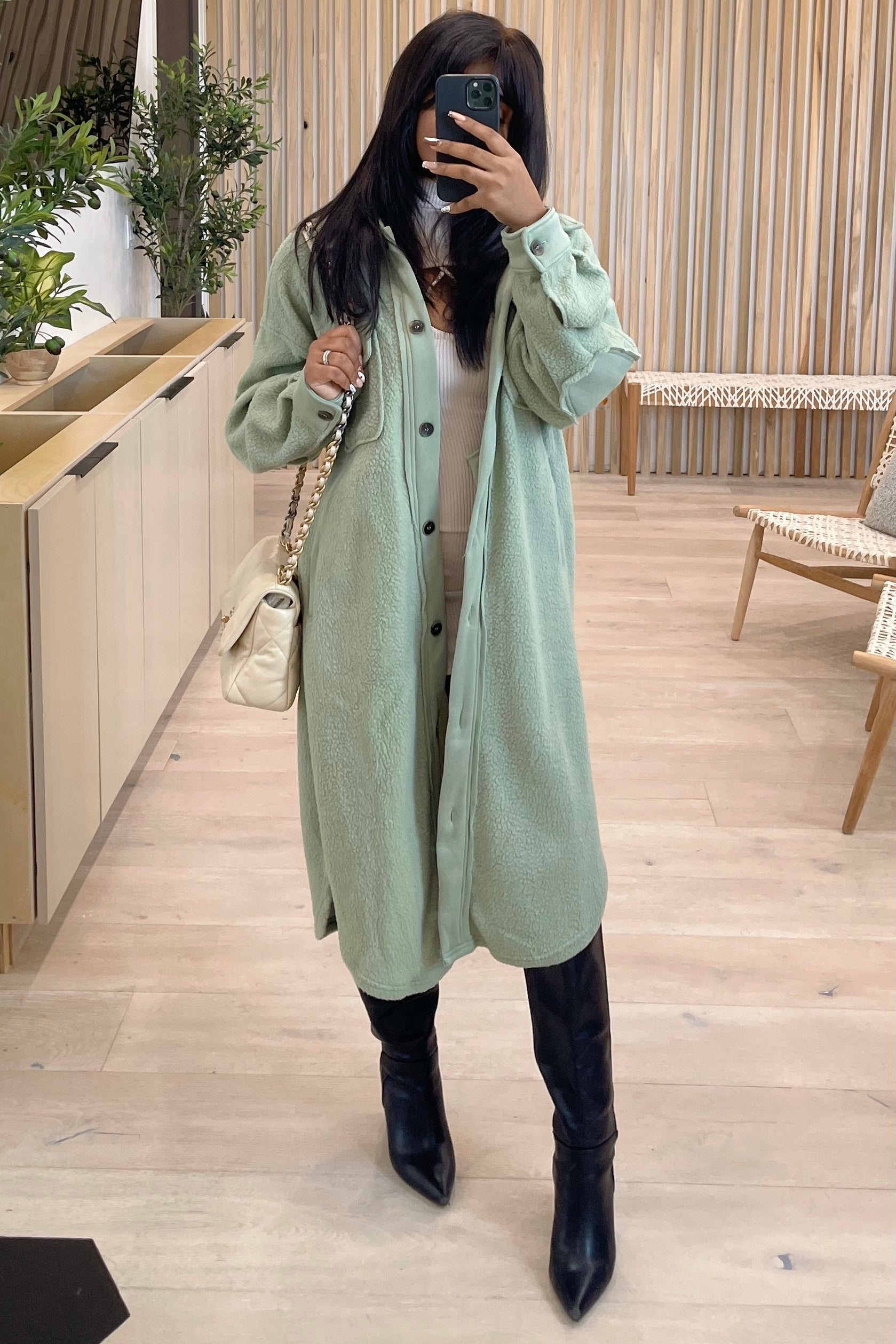 Marley Fleece Long Coat (Sage Green)