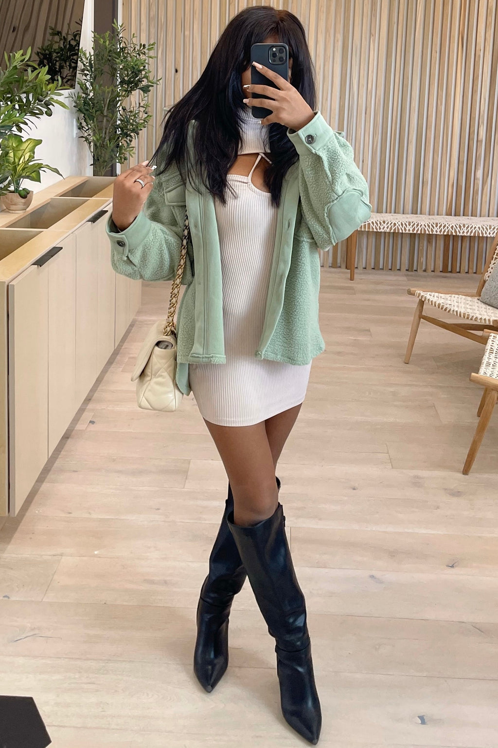 Marley Fleece Button Up Jacket (Sage Green)