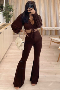Jackie Long Sleeve Pants Set (Chocolate Brown)