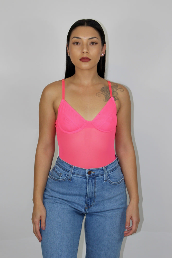 Julia Mesh Bodysuit (Neon Pink)