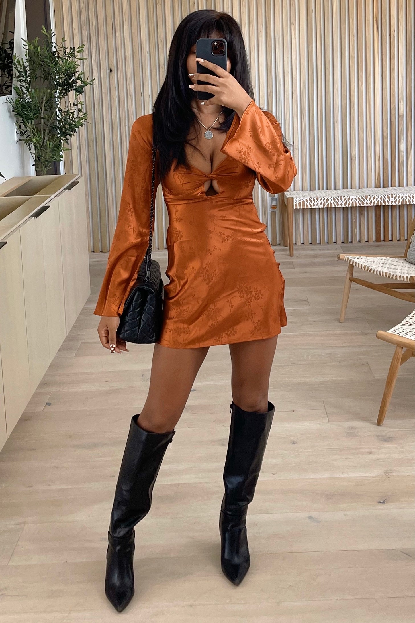 Leanne Satin Dress (Pecan Orange)