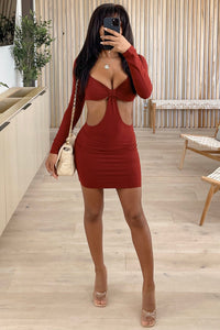 Chrishell Long Sleeve Cutout Dress (Burgundy Red)