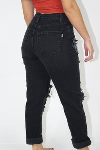 Jess Distressed Mom Jeans (Black)