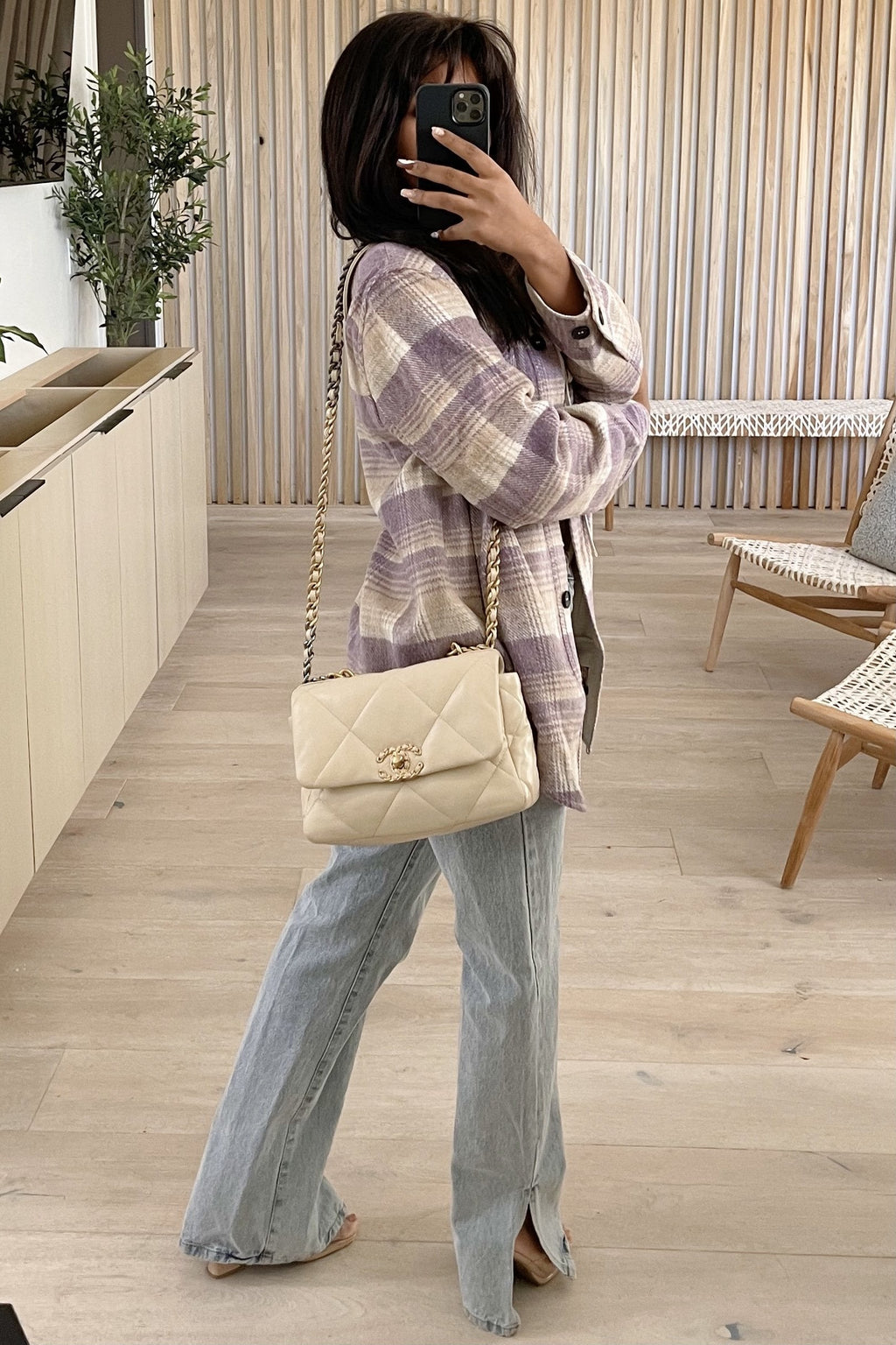 Karen Plaid Button Down Shacket (Lavender)