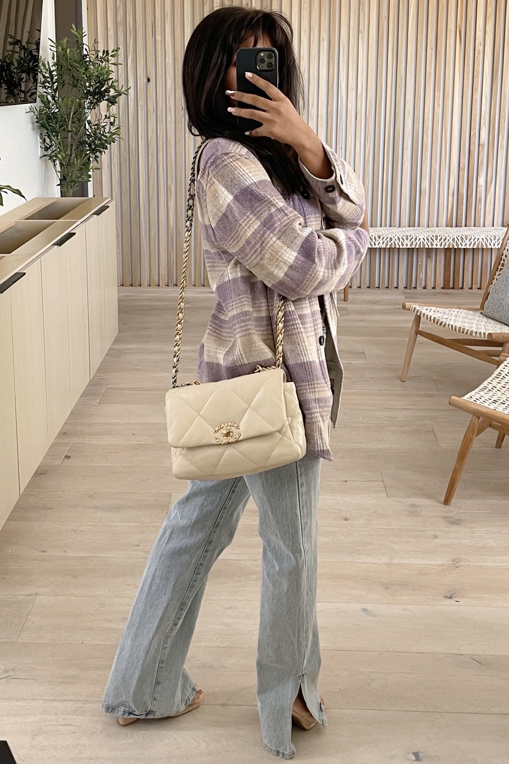 Karen Plaid Button Down Shacket (Lavender)