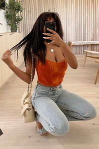 Natasha Velvet Corset Top (Burnt Orange)