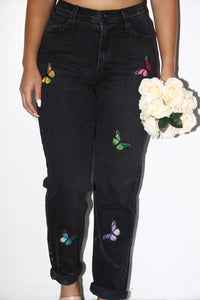 Israella Butterfly Mom Jeans (Black)