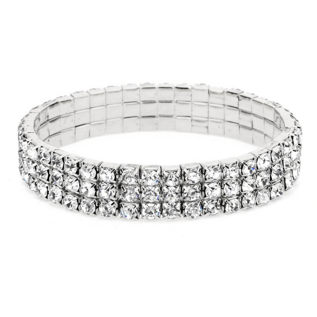 Elsa Rhinestone Bracelet (3 Rows / Silver)