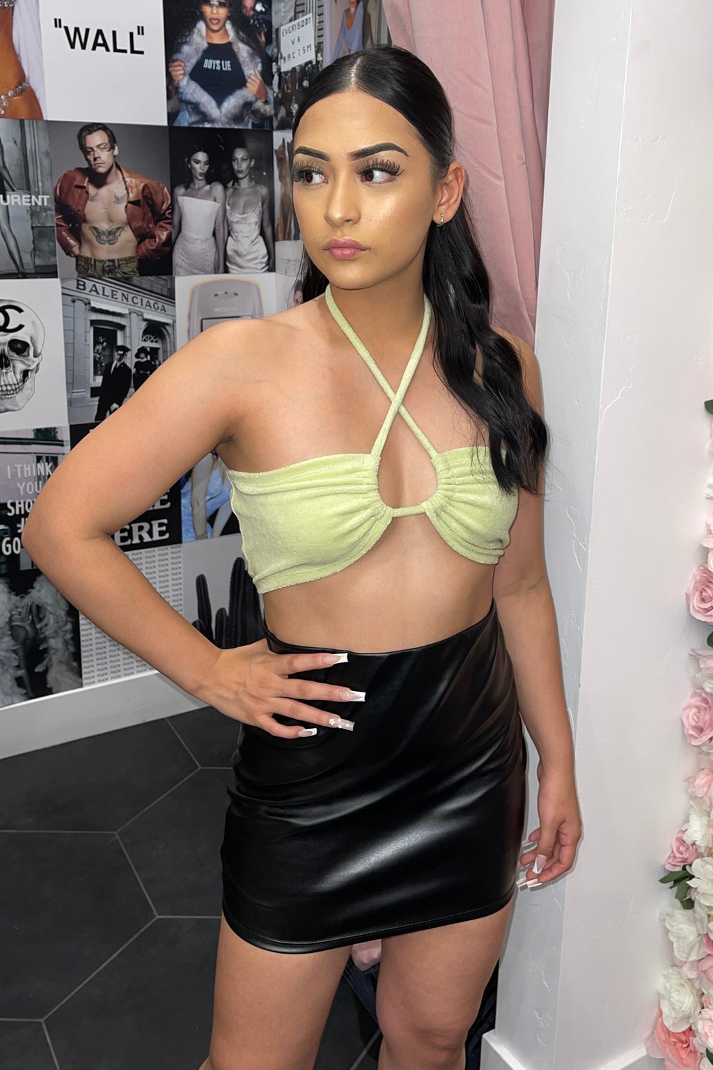 Squeeze Me Halter Top (Avocado Green)