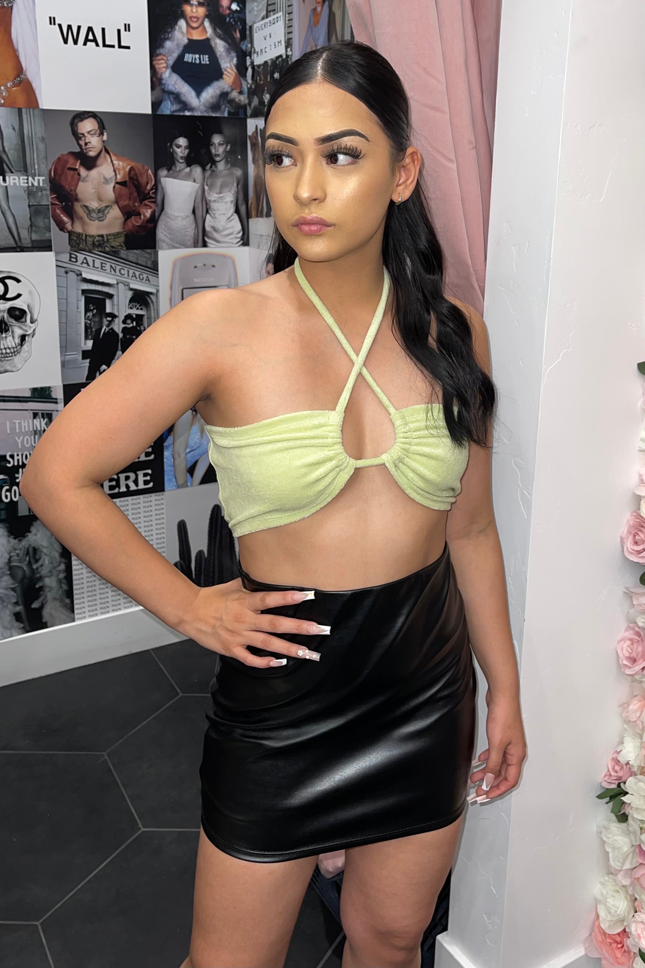 Squeeze Me Halter Top (Avocado Green)