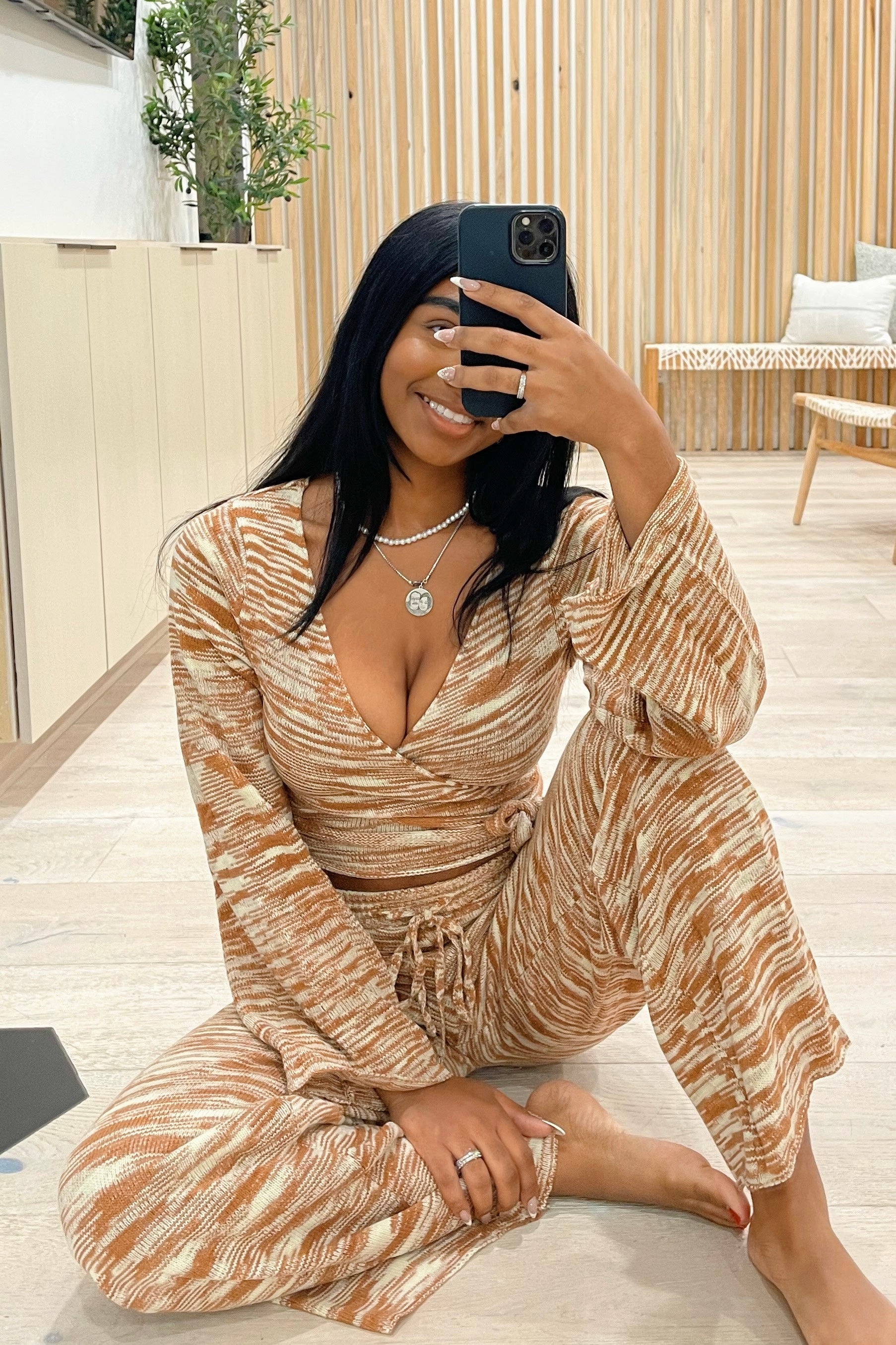 Veronica Knit Pants Set (Rocky Road Brown)