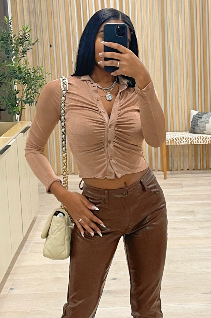 Venetian Long Sleeve Top (Mocha Brown)