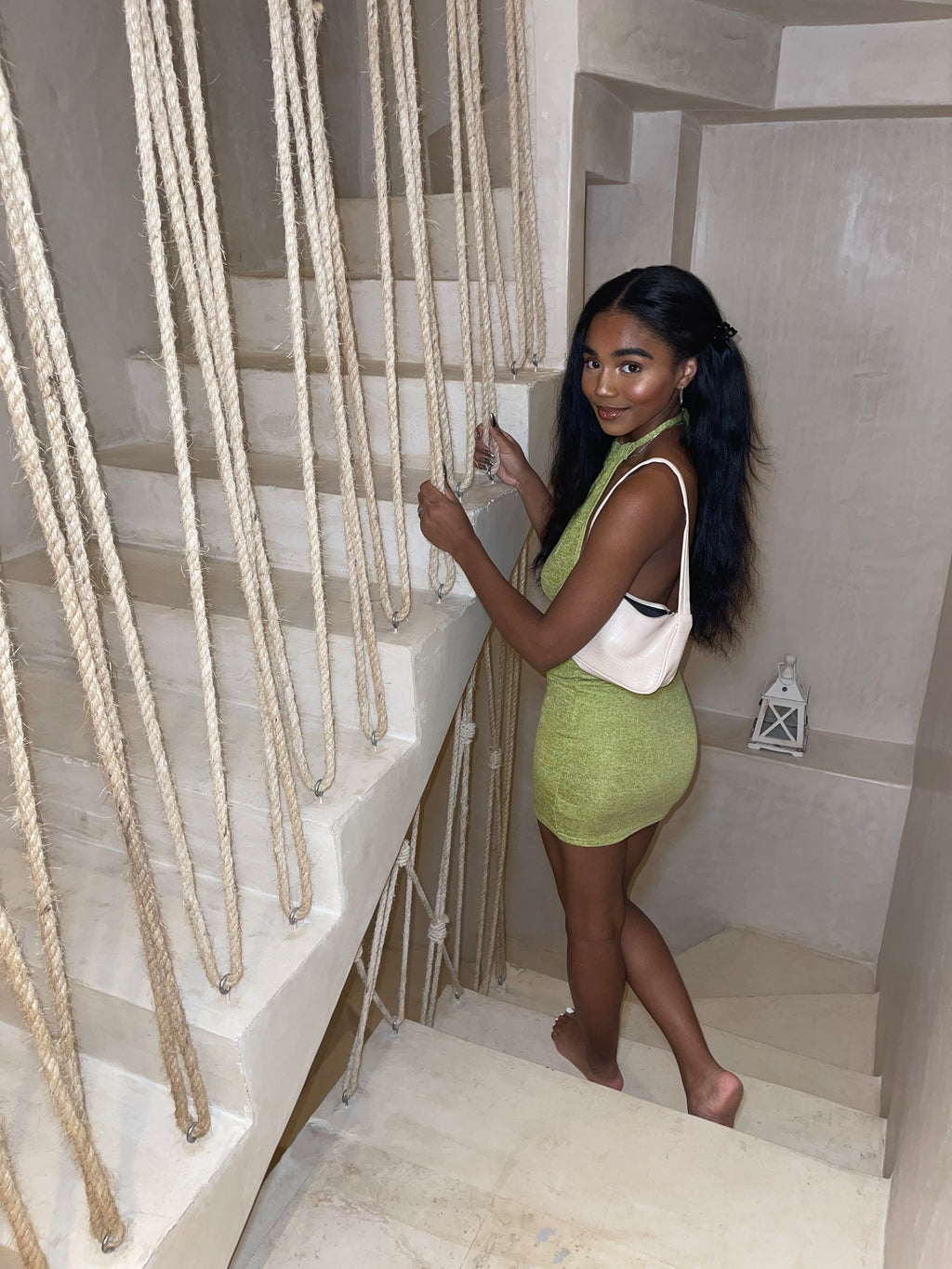 Panama Knit Halter Dress (Green) #1450