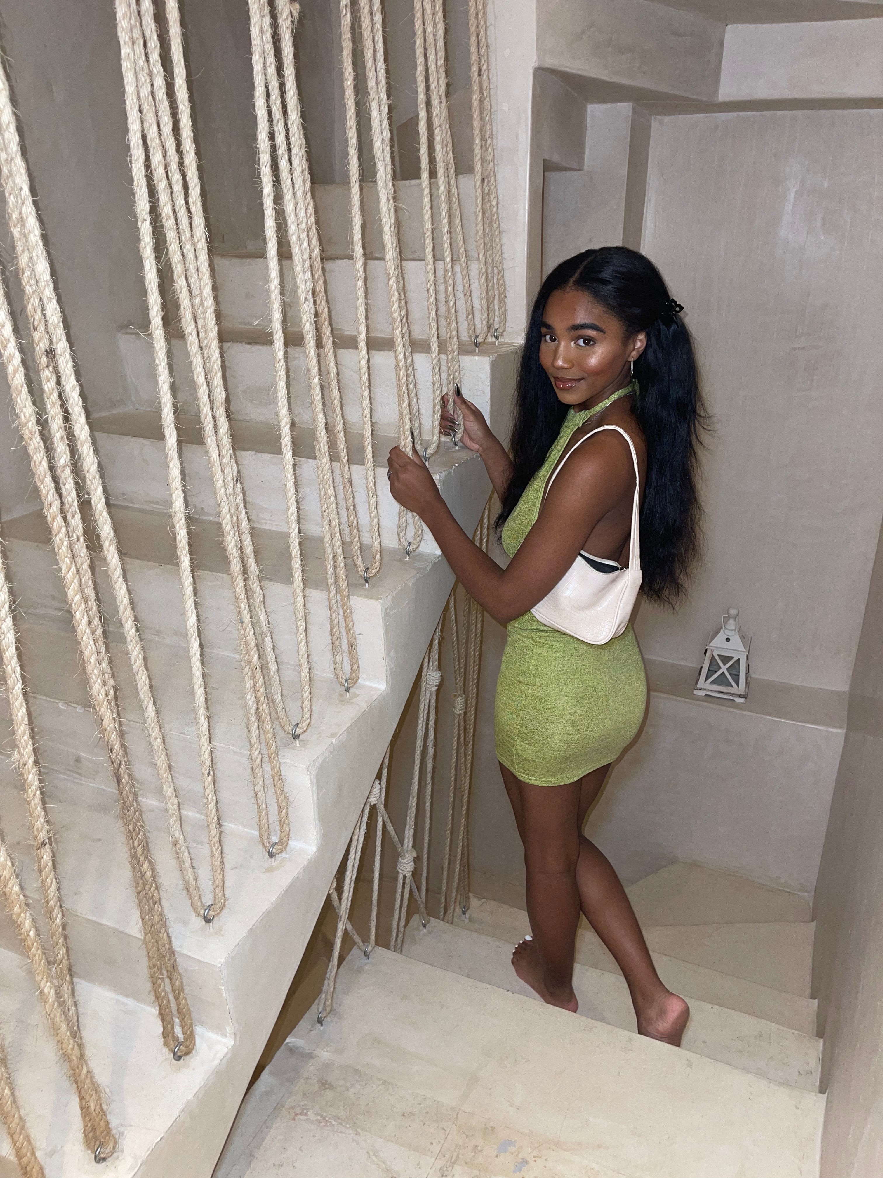Panama Knit Halter Dress (Green) #1450